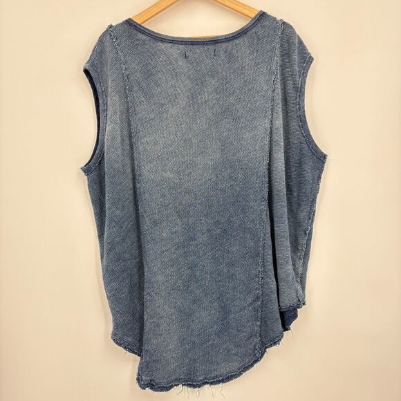 Free People Harvey Muscle Indigo Combo Sleeveless Top, Sz Med, Boho Oversized - Picture 5 of 9